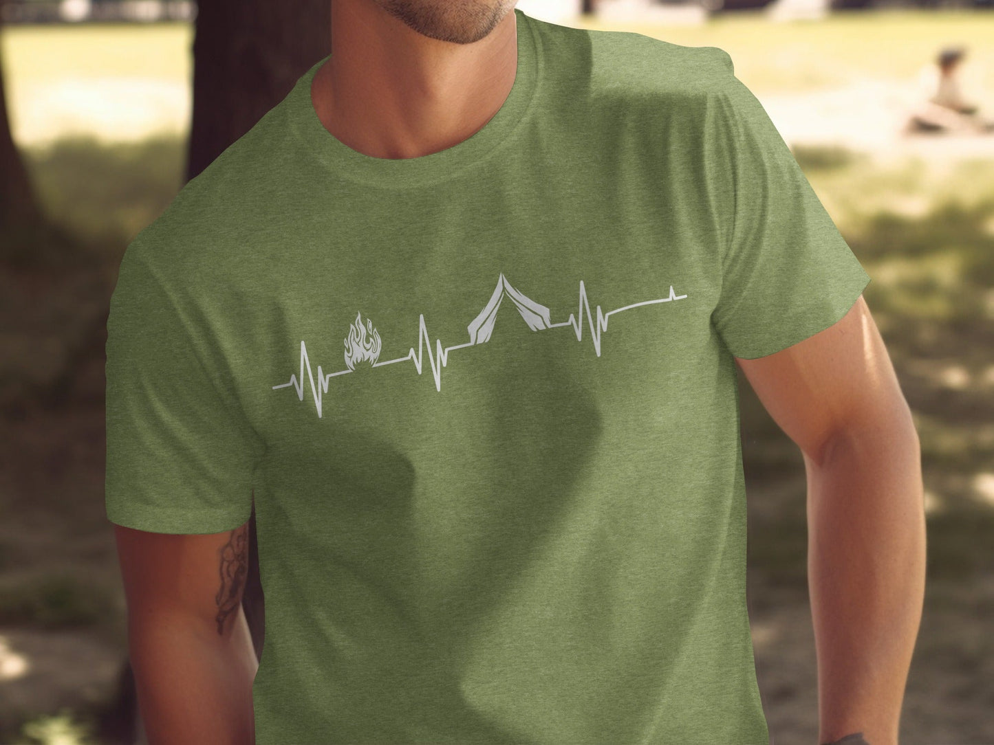 Camping Heartbeat With Tent Plus Fire Summer Camp T-Shirt