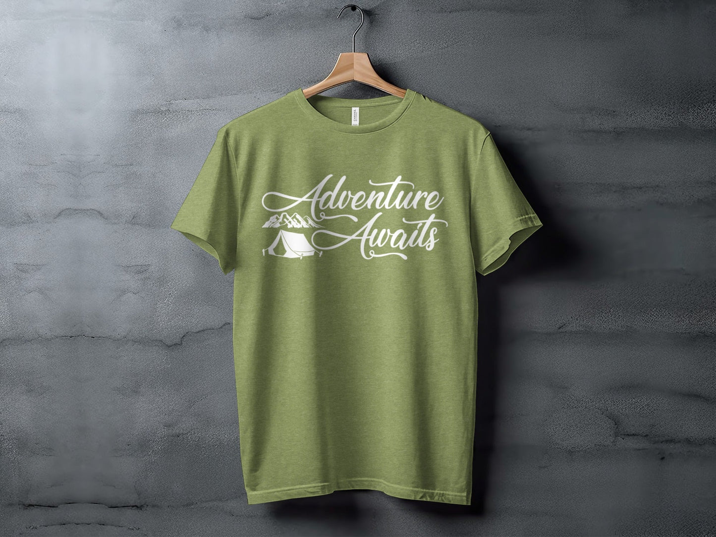 Adventure Awaits Tent Mountains Graphic Design T-Shirt