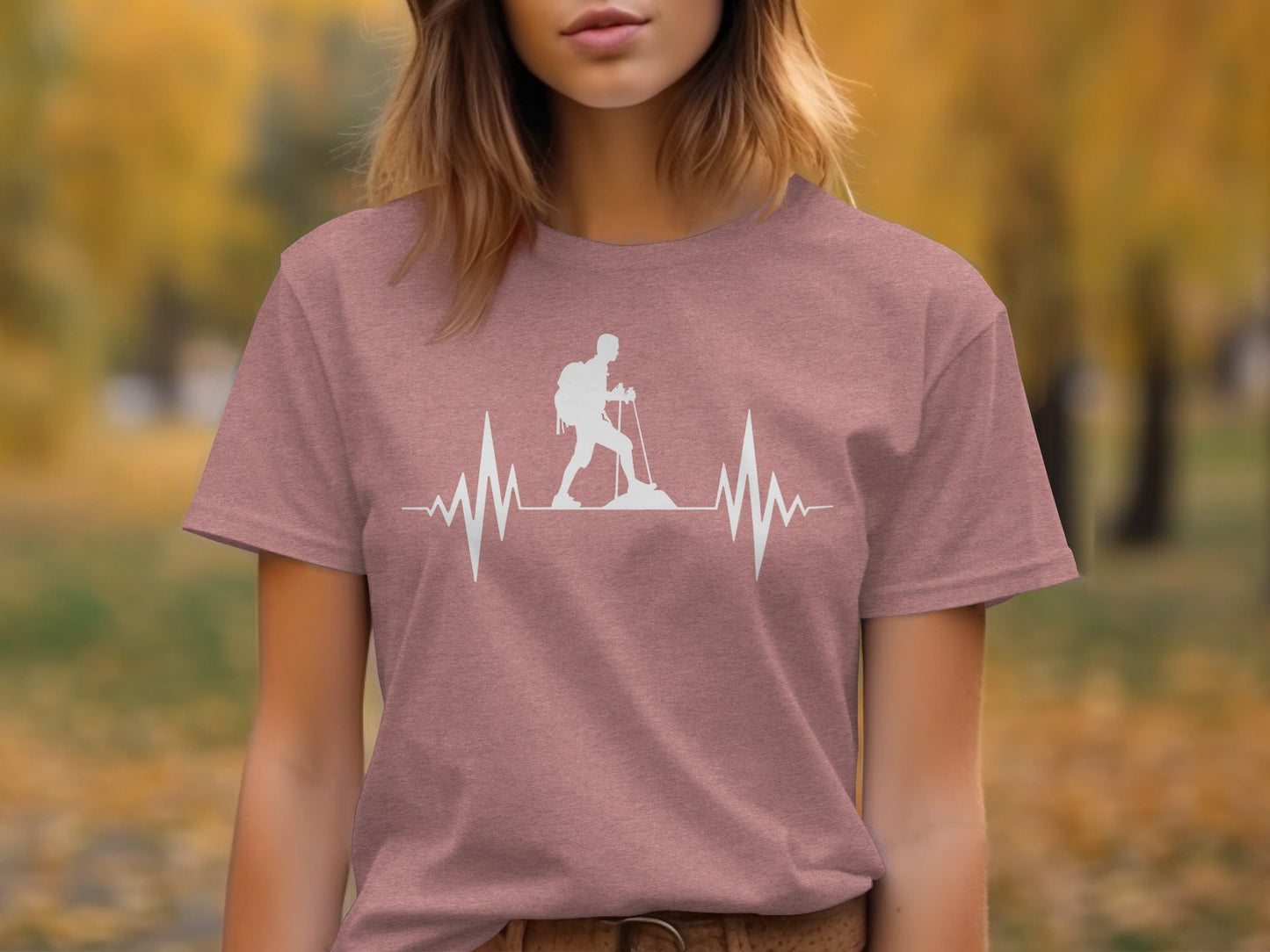 Hiking Heartbeat Outdoors Graphic Design Print T-Shirt