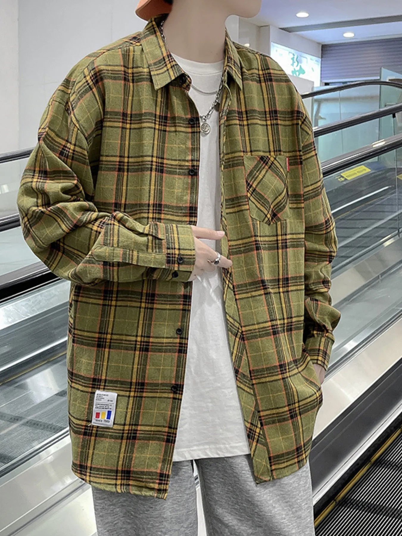 Men's Plus Size Plaid Long Sleeve Shirt