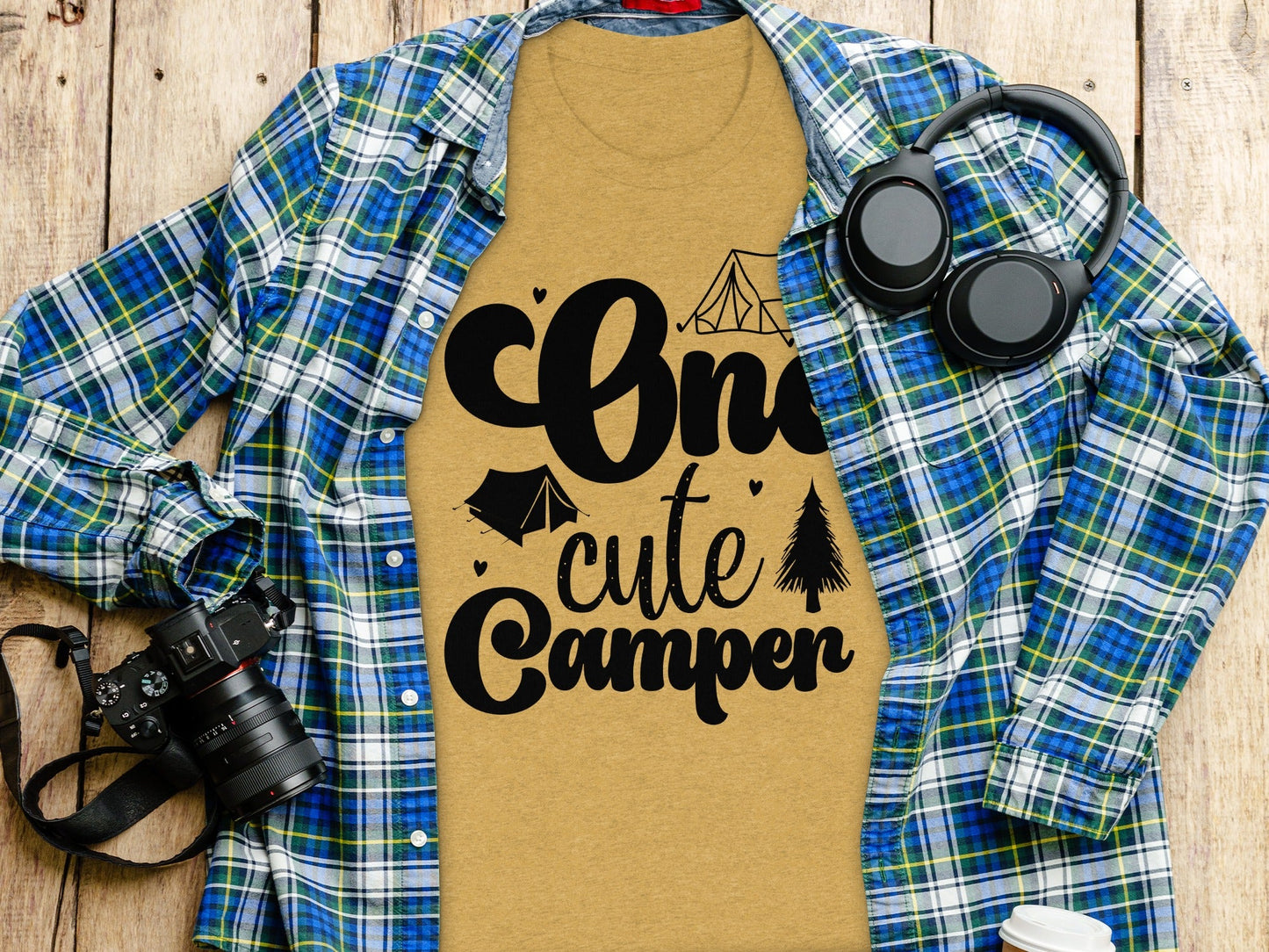 One Cute Camper Tent and Pine Tree Camping Design T-Shirt