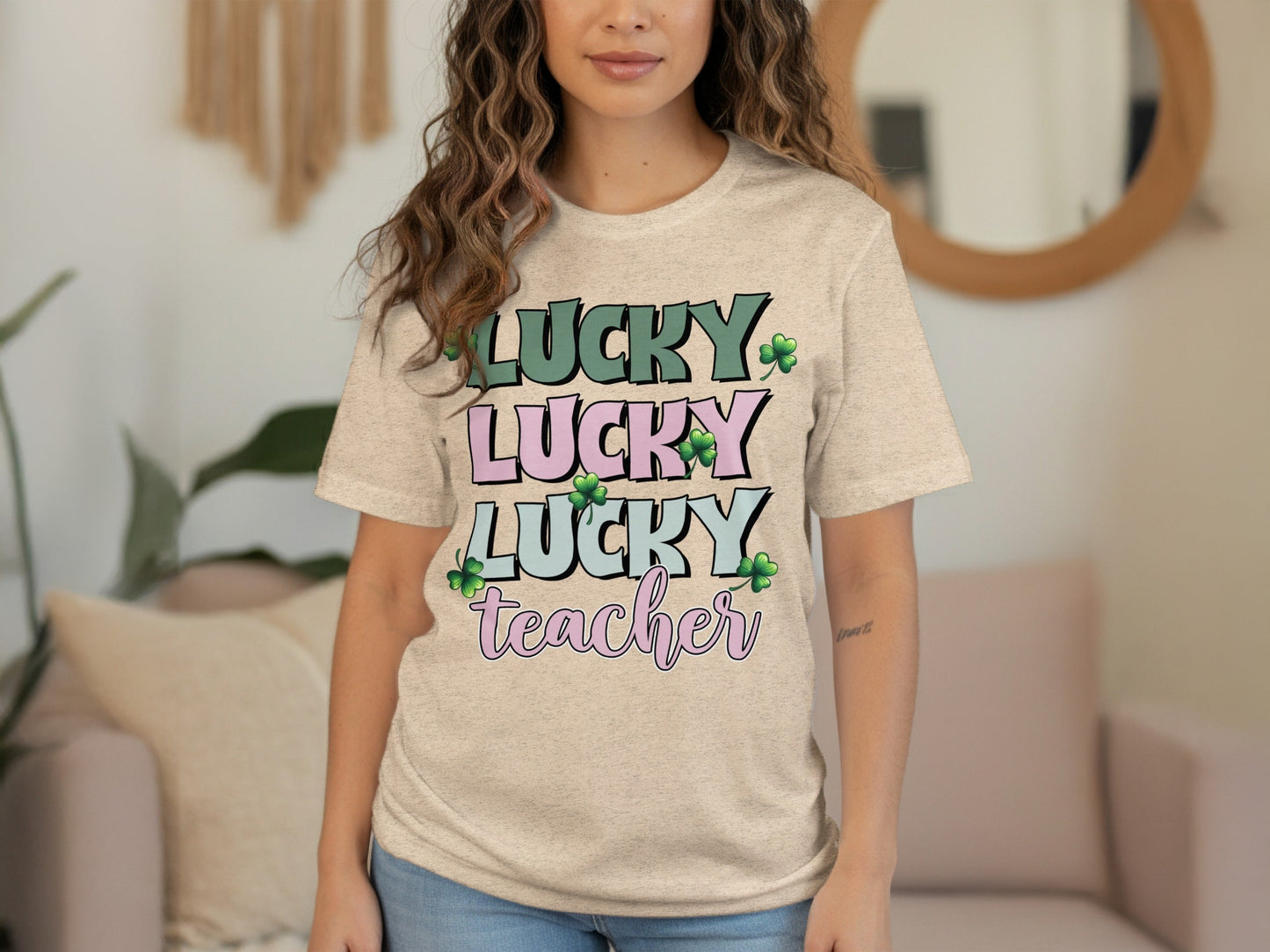 Lucky Lucky Lucky Teacher with Clovers St Patricks Day T-Shirt
