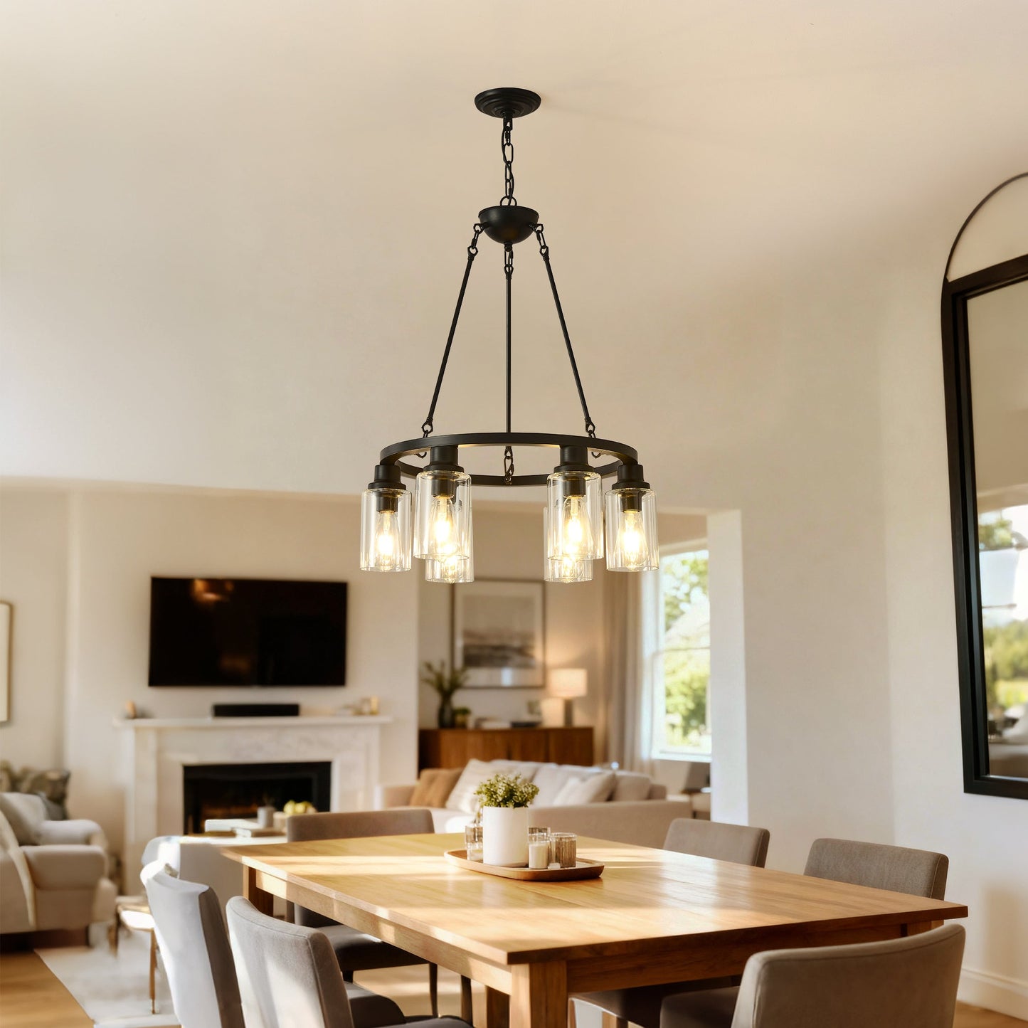 6-Light Black Wagon Wheel Chandelier