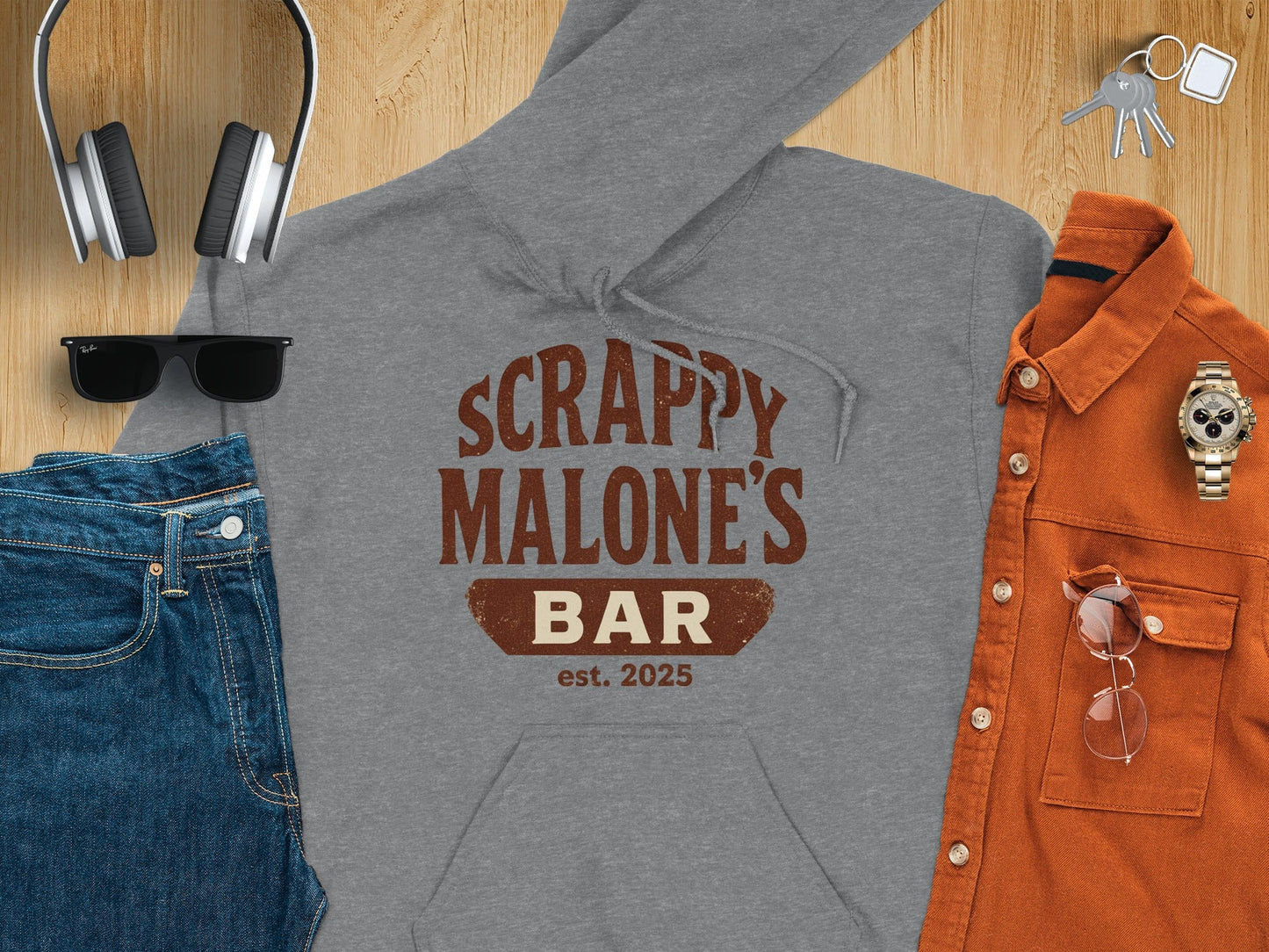 Scrappy Malone's Bar Est 2025 Vintage Style Hoodie - Retro Tavern Design