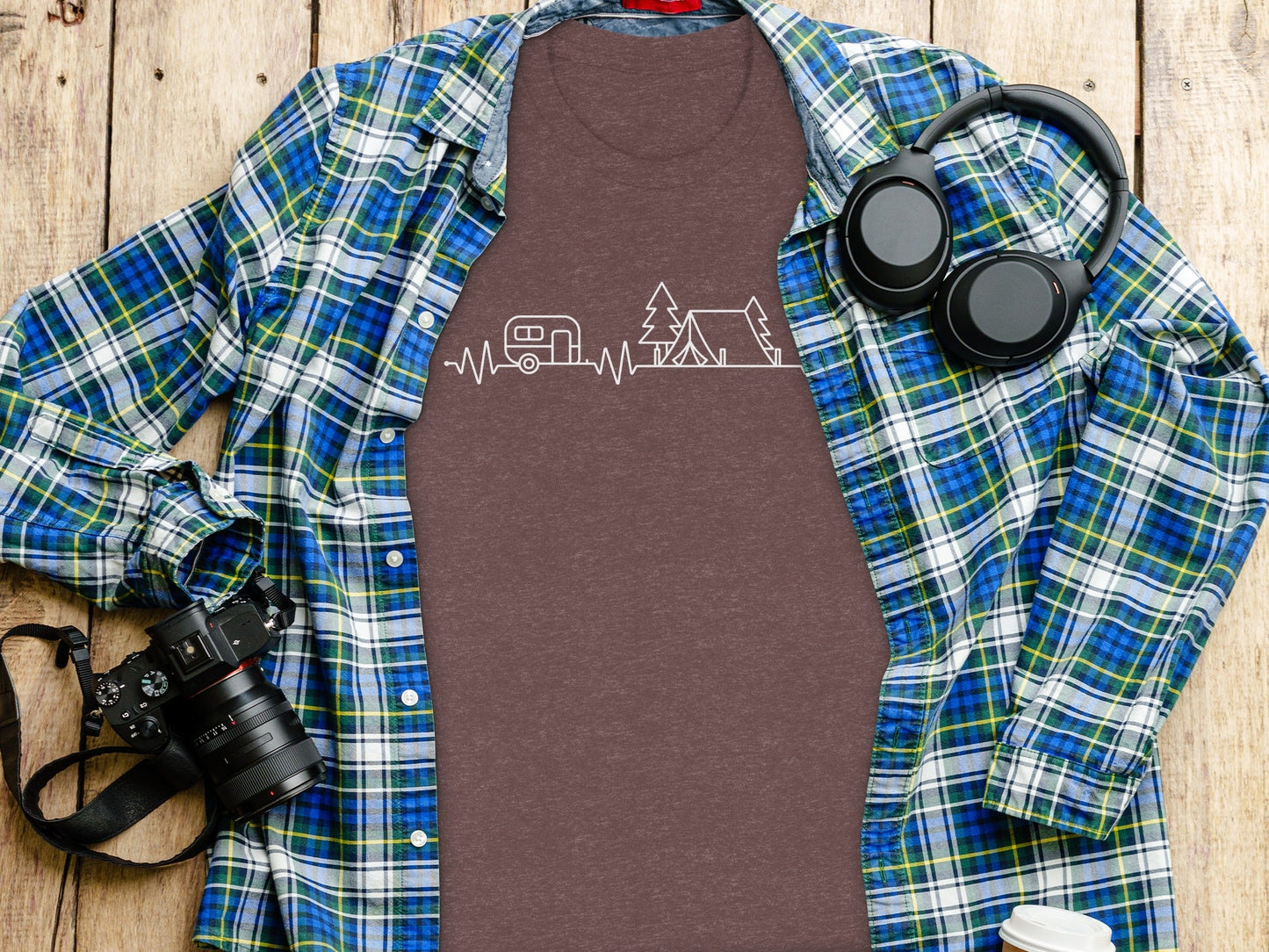 Camping Heartbeat Graphic Summer Outdoor Adventure T-Shirt