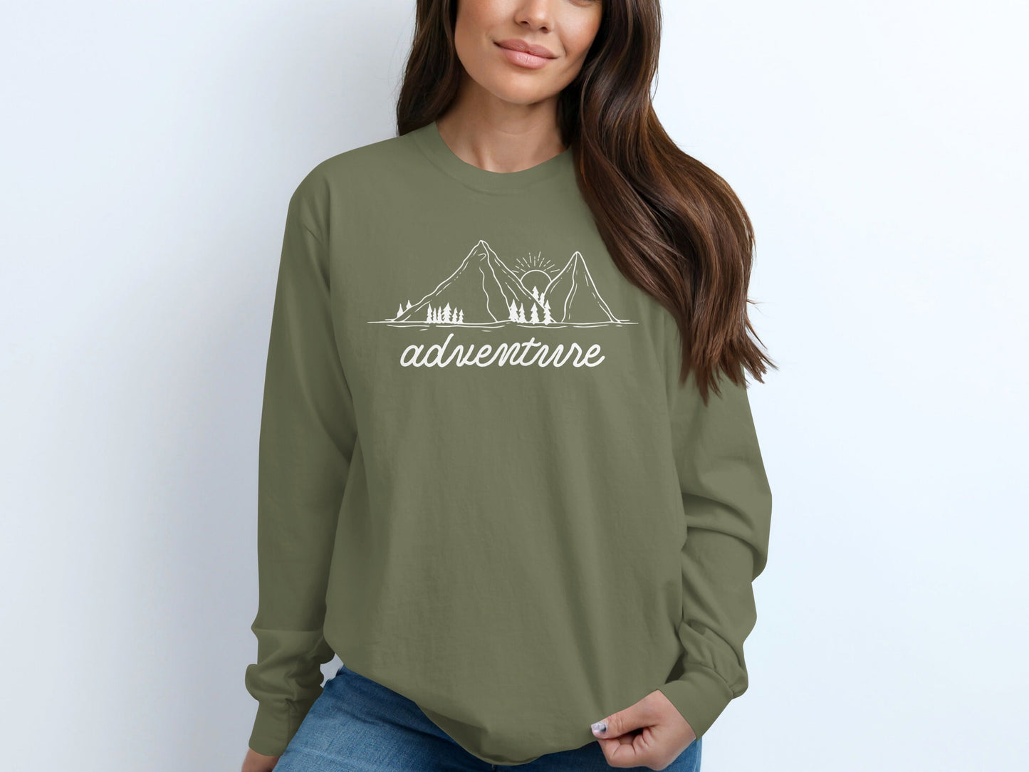 Adventure Awaits Mountains and Sunshine Graphic Long Sleeve T-Shirt