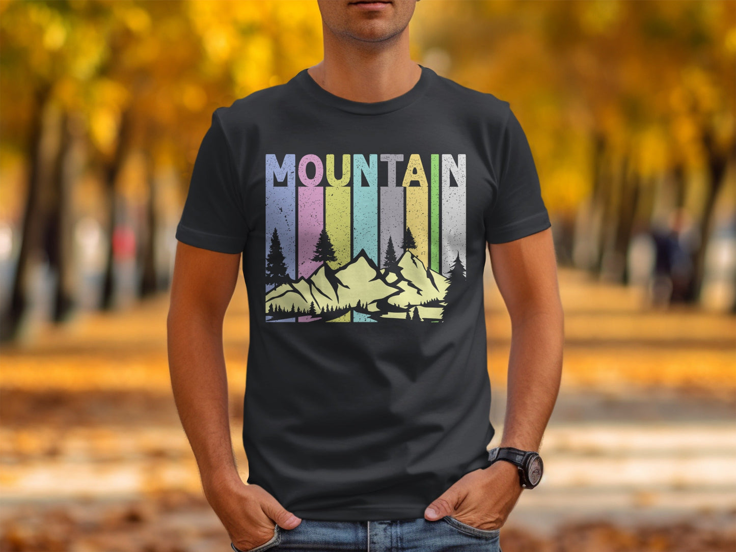Colorful Mountain Scenery Graphic T-Shirt Long Sleeve T-Shirt