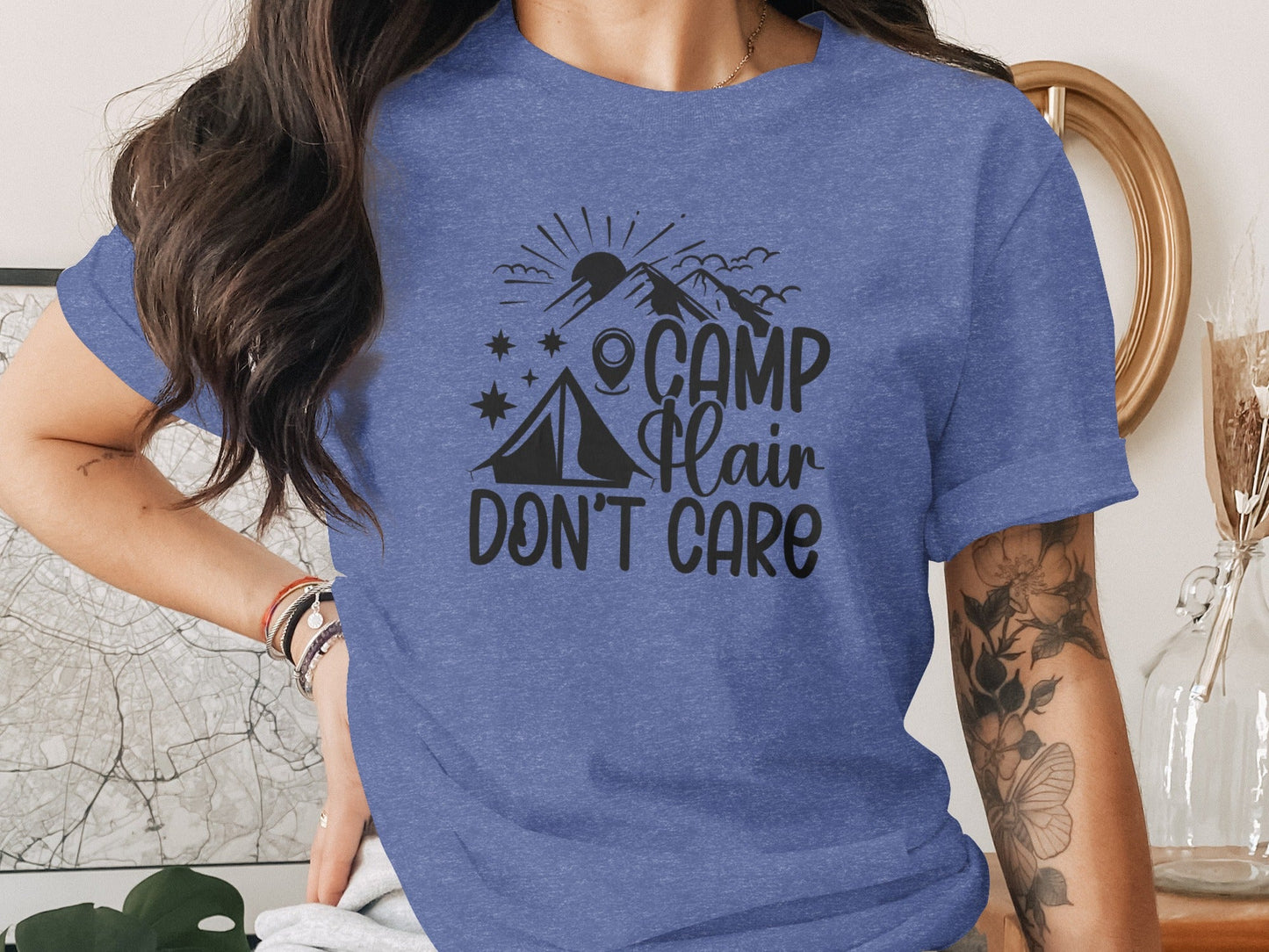 Camp Hair Dont Care with Mountain Scene Graphic T-Shirt