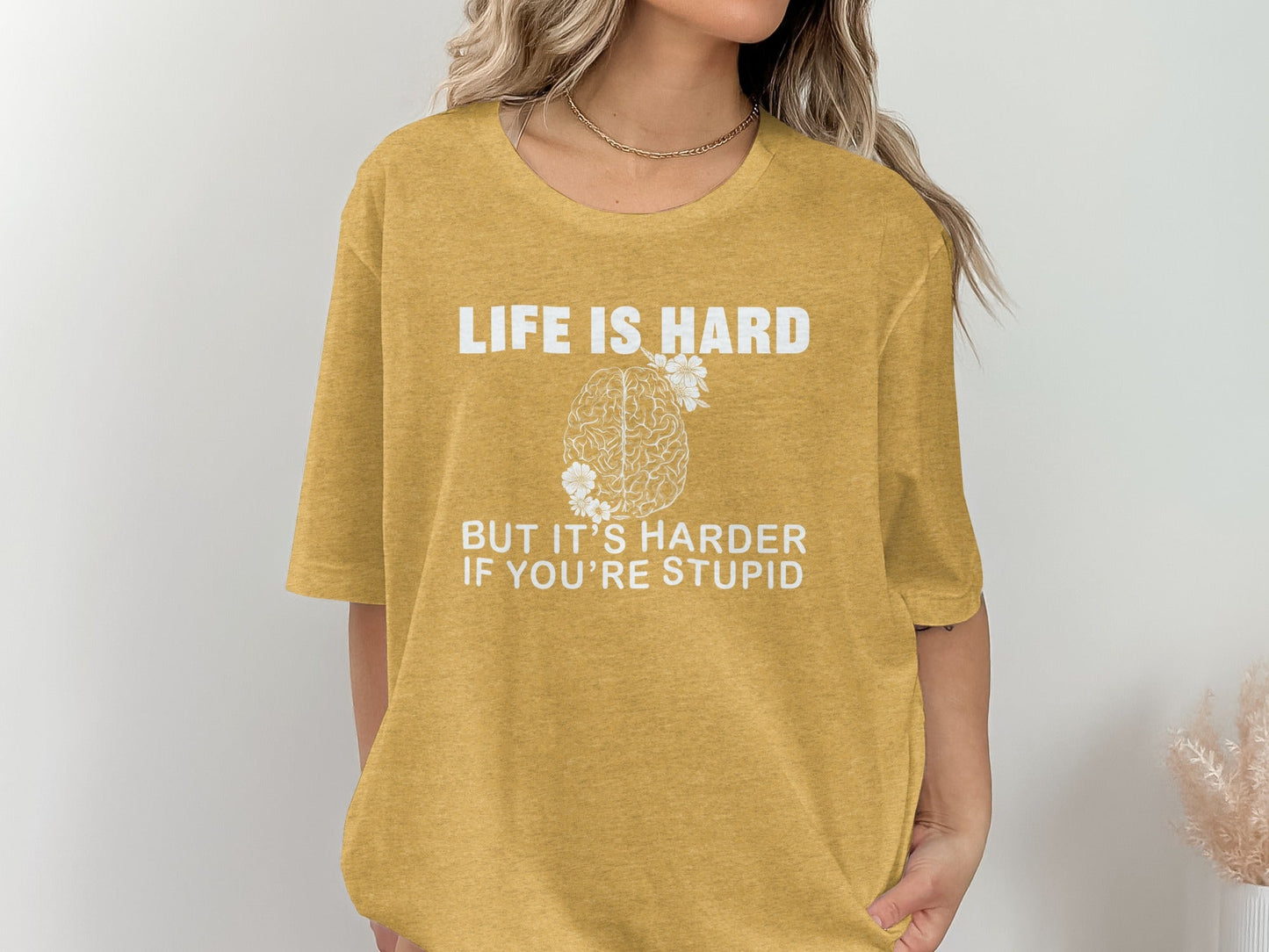 Life is Hard Brain With Flowers Graphic Novelty T-Shirt