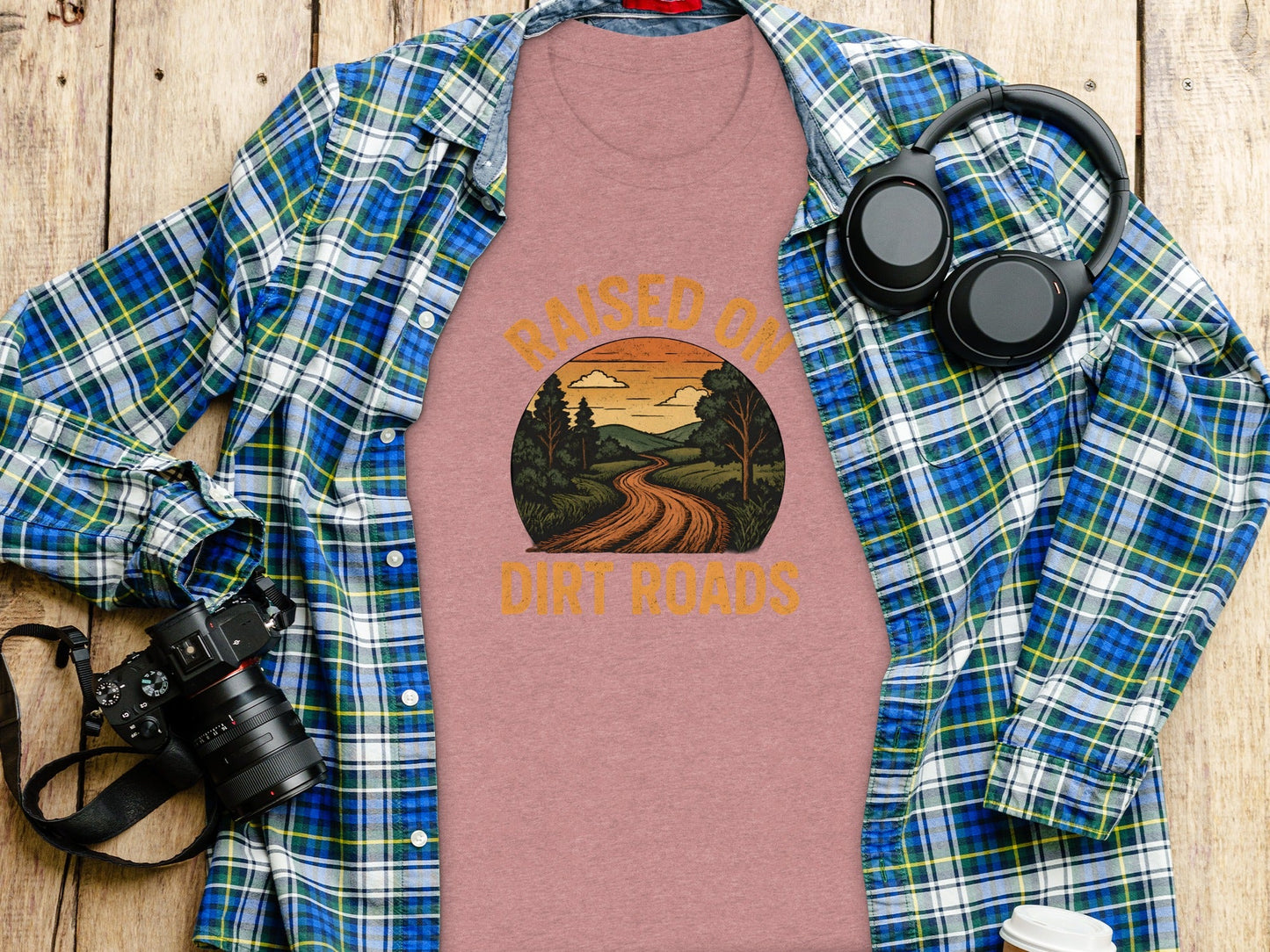 Raised On Dirt Roads Country Graphic Image Design T-Shirt