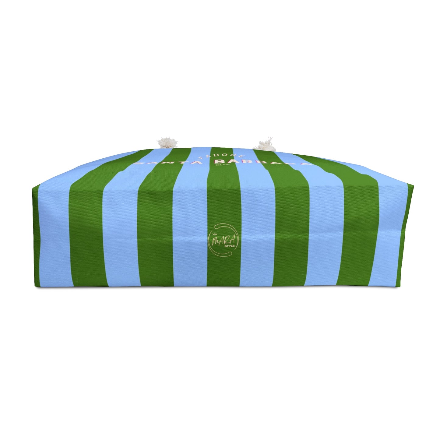 J'adore Santa Barbara Striped Weekender Bag — Green & Ice Blue Beach Tote