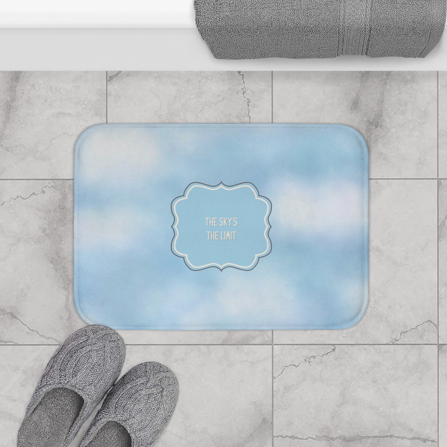 Sky Blue Bath Mat – 'The Sky's the Limit!' Inspirational Bathroom Rug