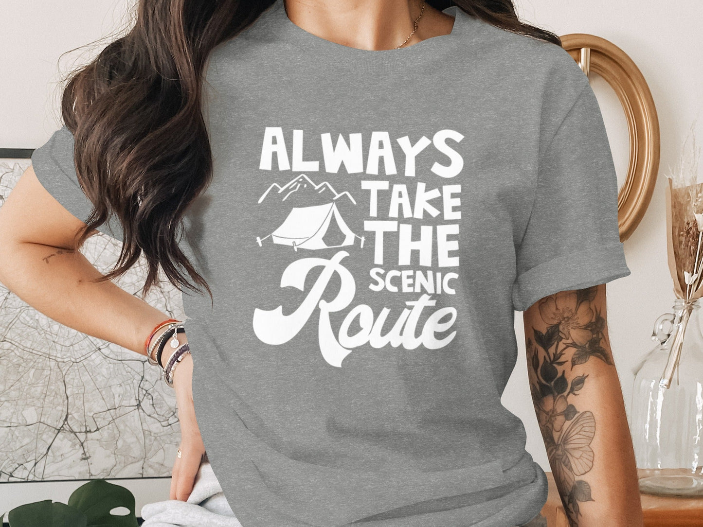 Always Take The Scenic Route Outdoors Camping Design T-Shirt