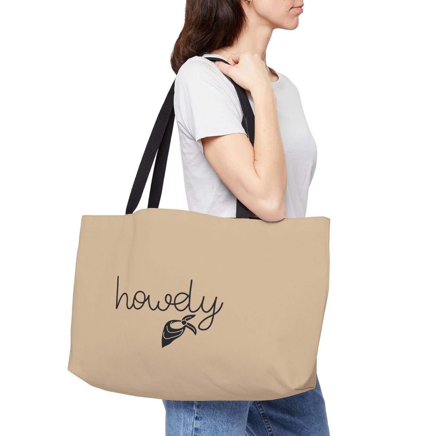 Cowgirl Weekender Tote Bag — "Howdy",  PASTEL GREY