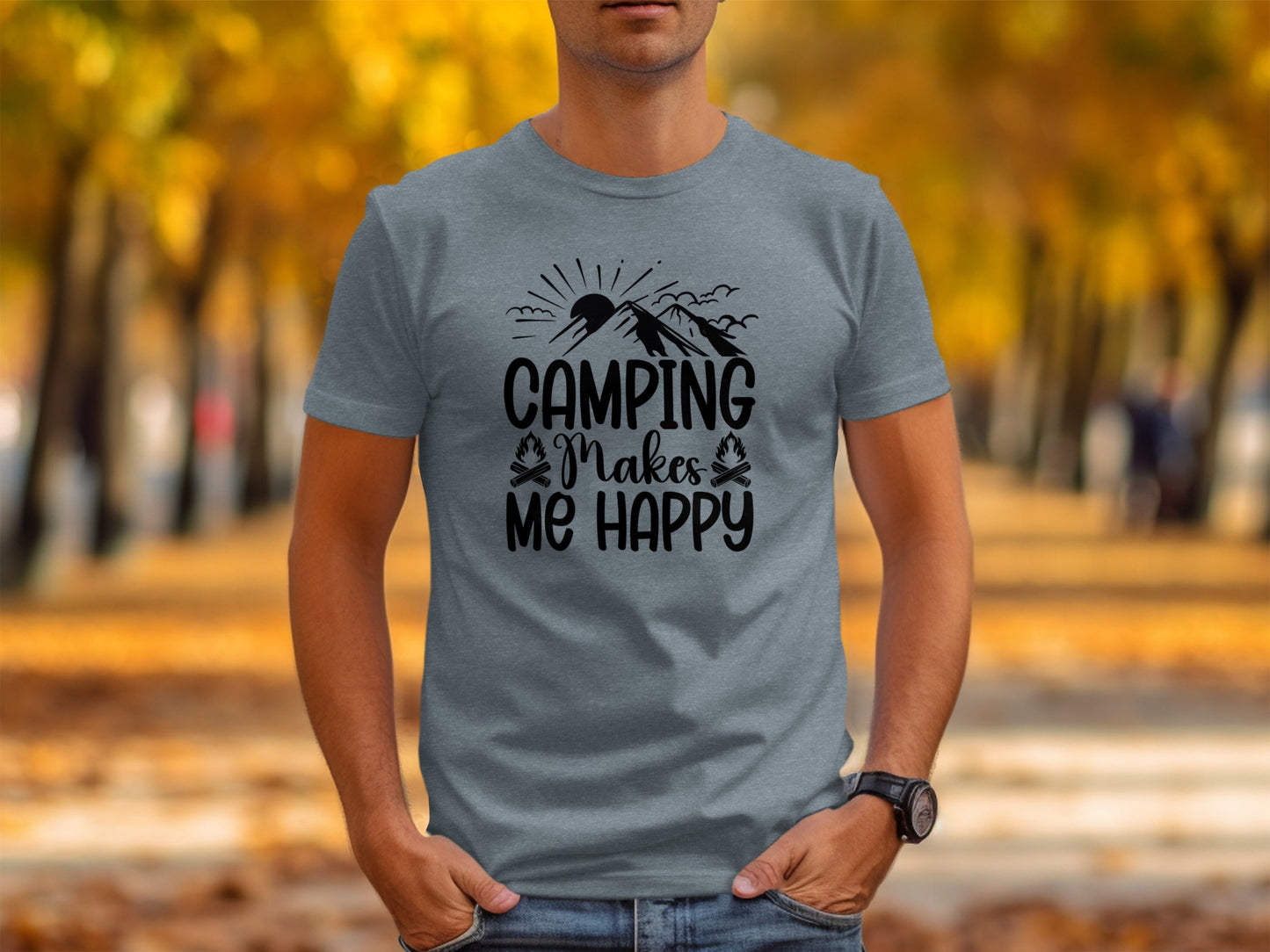 Camping Makes Me Happy Outdoor Adventure Graphic T-Shirt