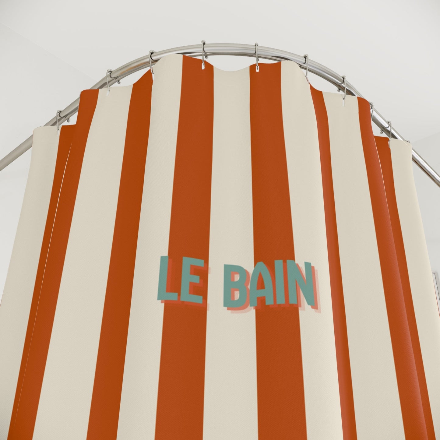 Striped 'Le Bain' Shower Curtain – Terracotta & Cream Bathroom Decor