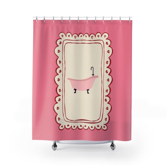 Vintage Girly Shower Curtain, PINK  |  Whimsical Decor