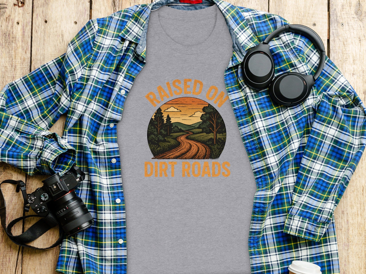 Raised On Dirt Roads Country Graphic Image Design T-Shirt