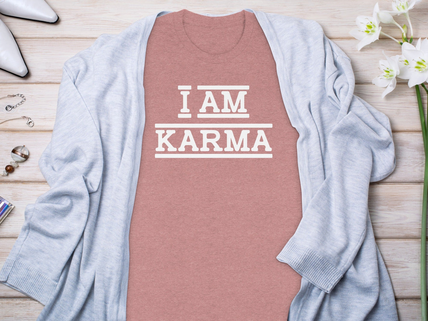 I AM Karma Bold Statement Black and White T-Shirt