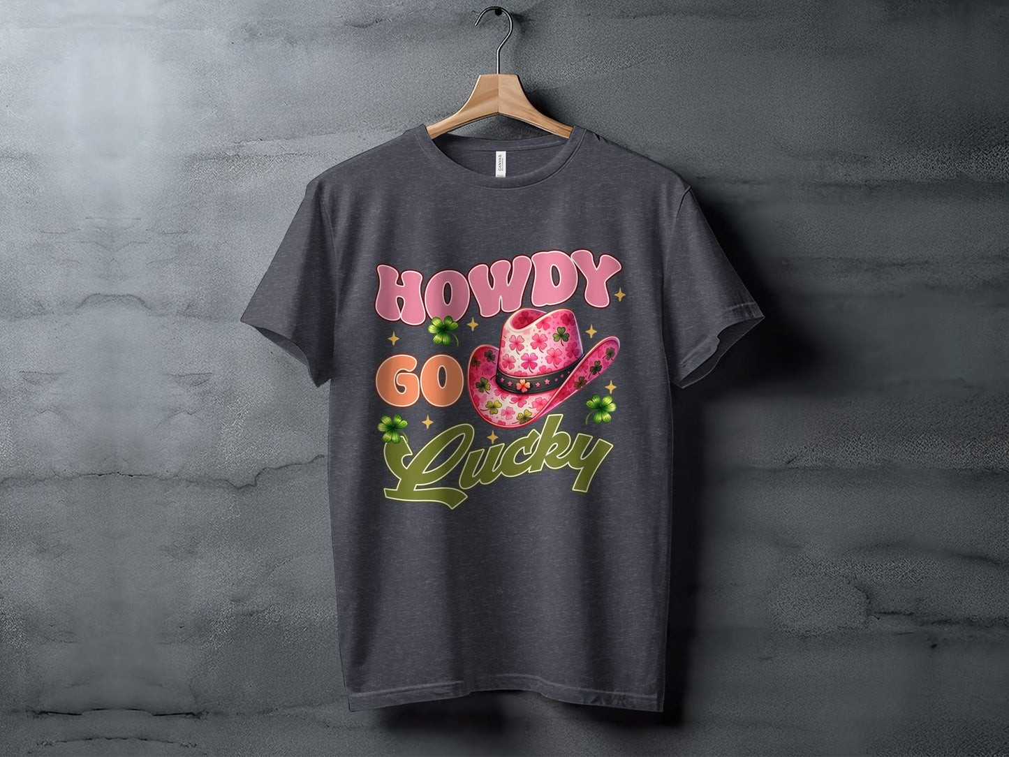 Howdy Go Lucky T-Shirts, St Patricks Day, Cowboy Hat, Shamrock, Good Luck, Festive Apparel, Lucky Shirt, Irish Pride