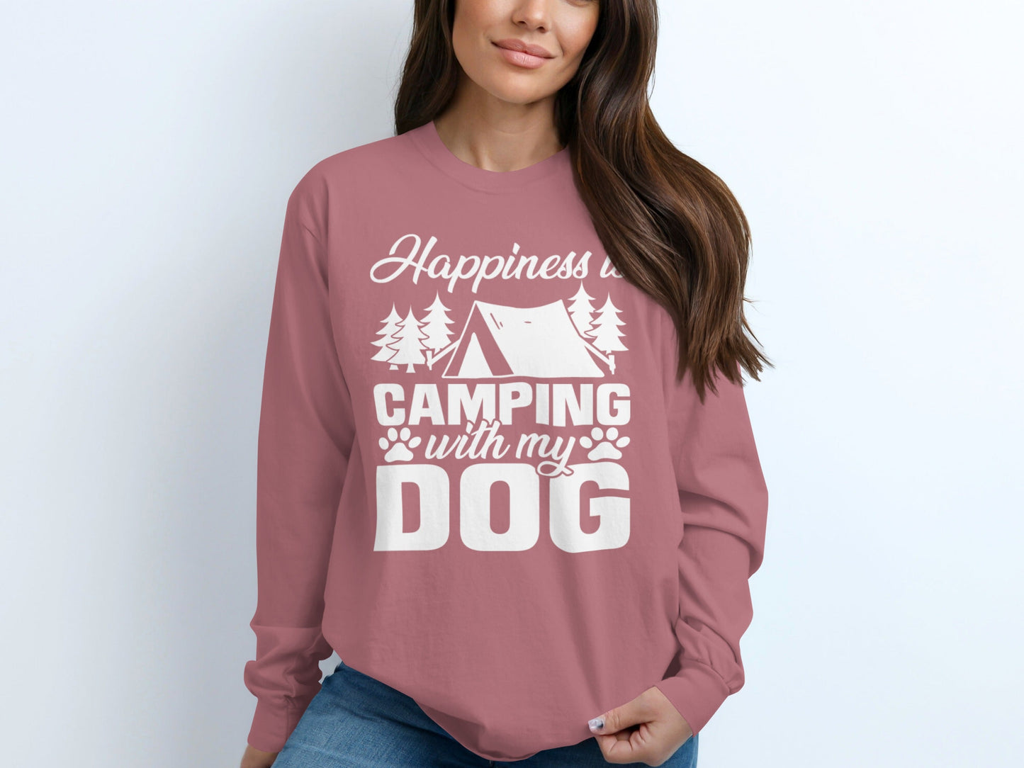 Happiness Is Camping With My Dog Great Outdoor Adventure Long Sleeve T-Shirt