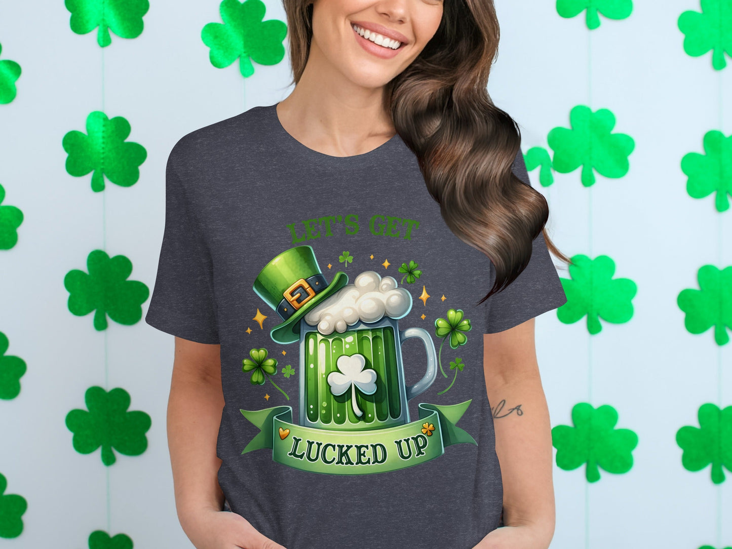Lets Get Lucked Up T-Shirts, St Patricks Day Apparel, Irish Beer Mug, Clover Graphic Tee, Good Luck Shirts, Holiday T-Shirt, Festive Outfit