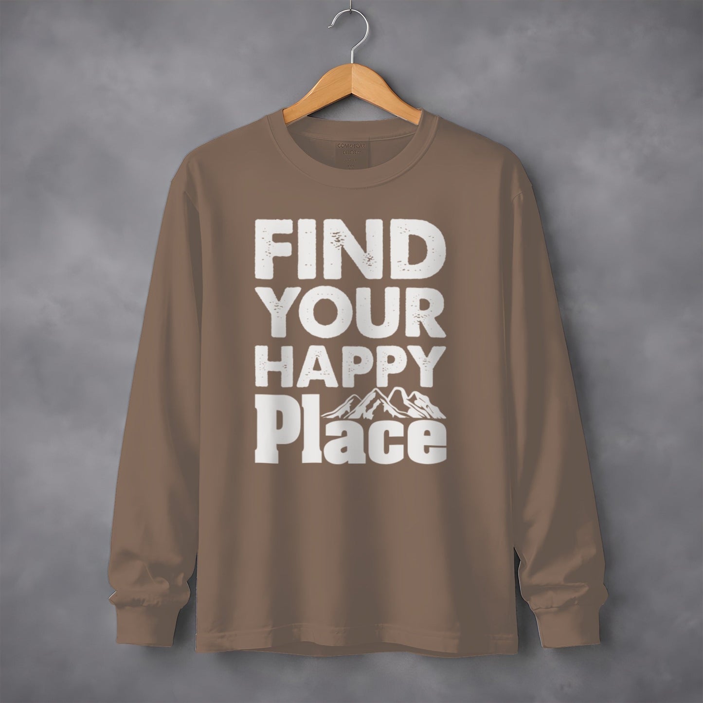 Find Your Happy Place With Mountains Graphic Long Sleeve T-Shirt