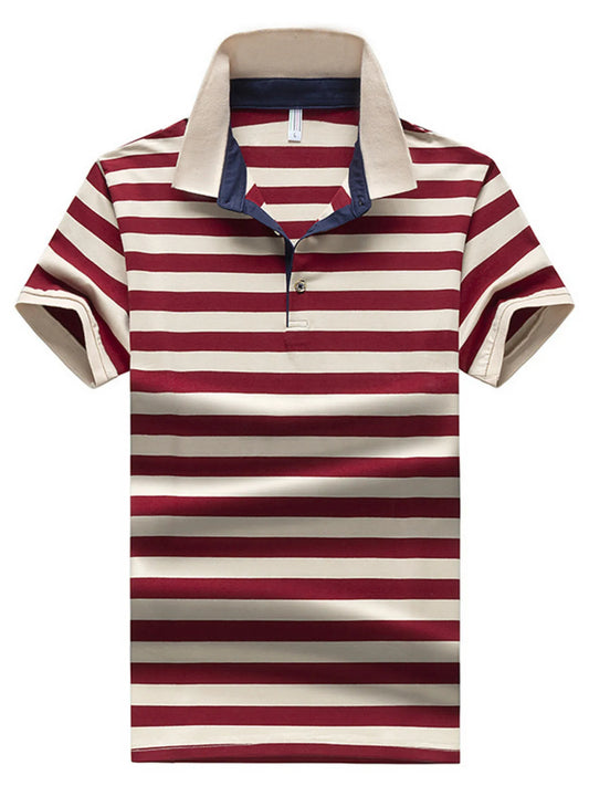 Men's Plus Size Striped Short Sleeve Polo Shirt