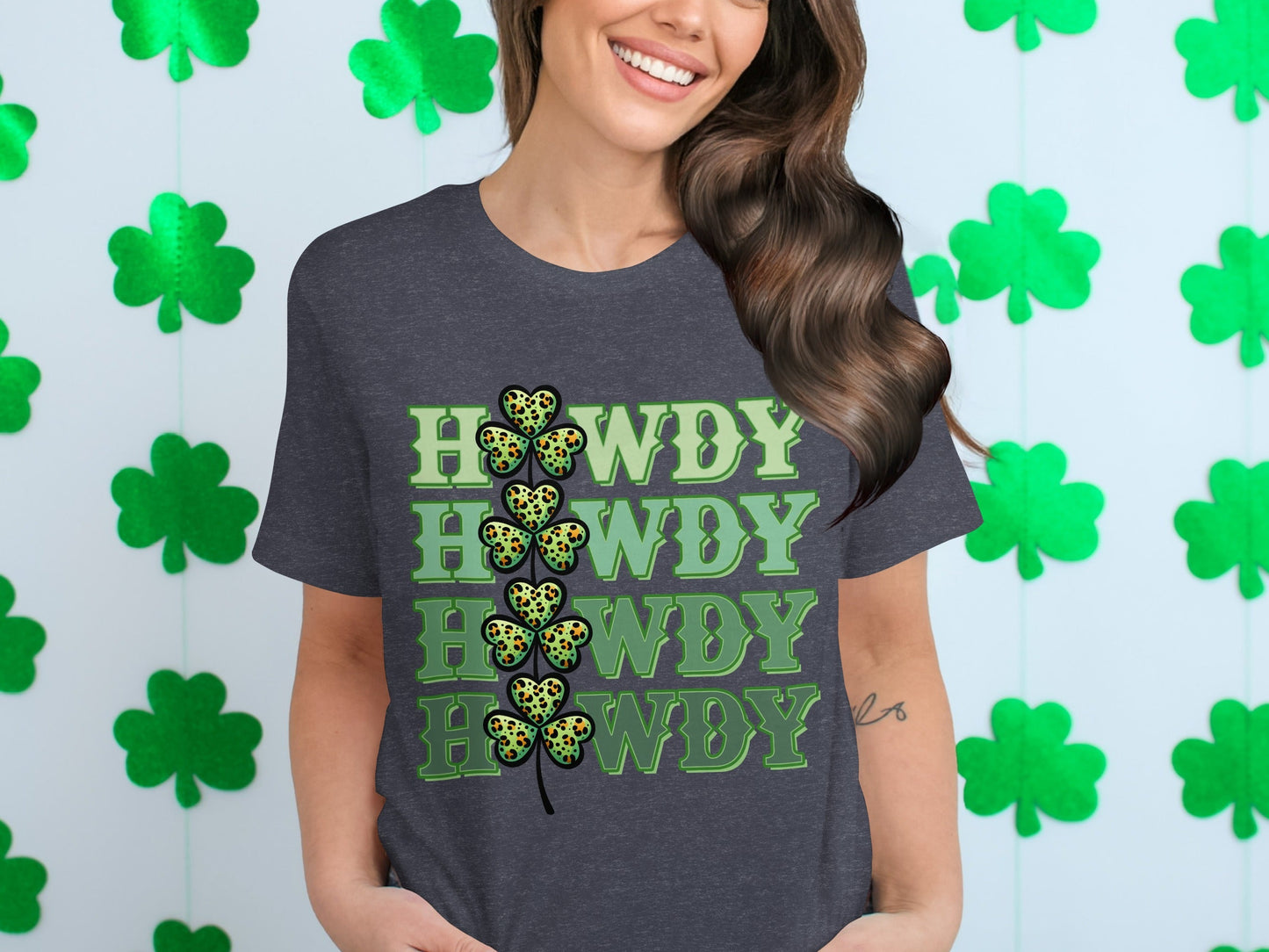 Howdy St Patricks Day T Shirts, Leopard Print Shamrock T Shirts, Funny Irish T Shirts, Lucky Clover Shirt, St Paddys Day Tees