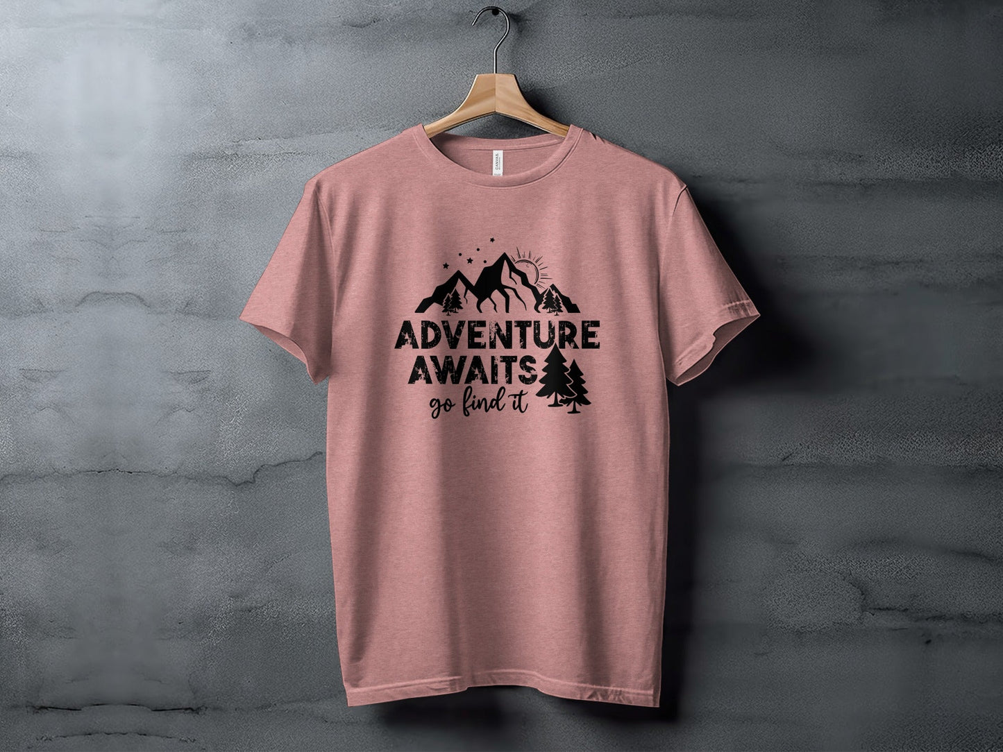 Adventure Awaits Go Find It Mountains Trees and Sun T-Shirt