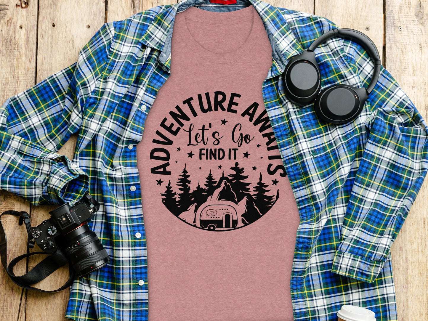 Adventure Awaits Let's Go Find It Silhouette Camper T-Shirt