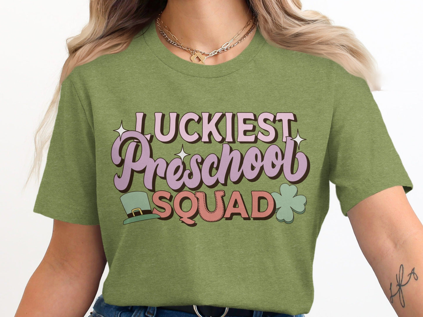 Luckiest Preschool Squad With Hat And Clover T-Shirt