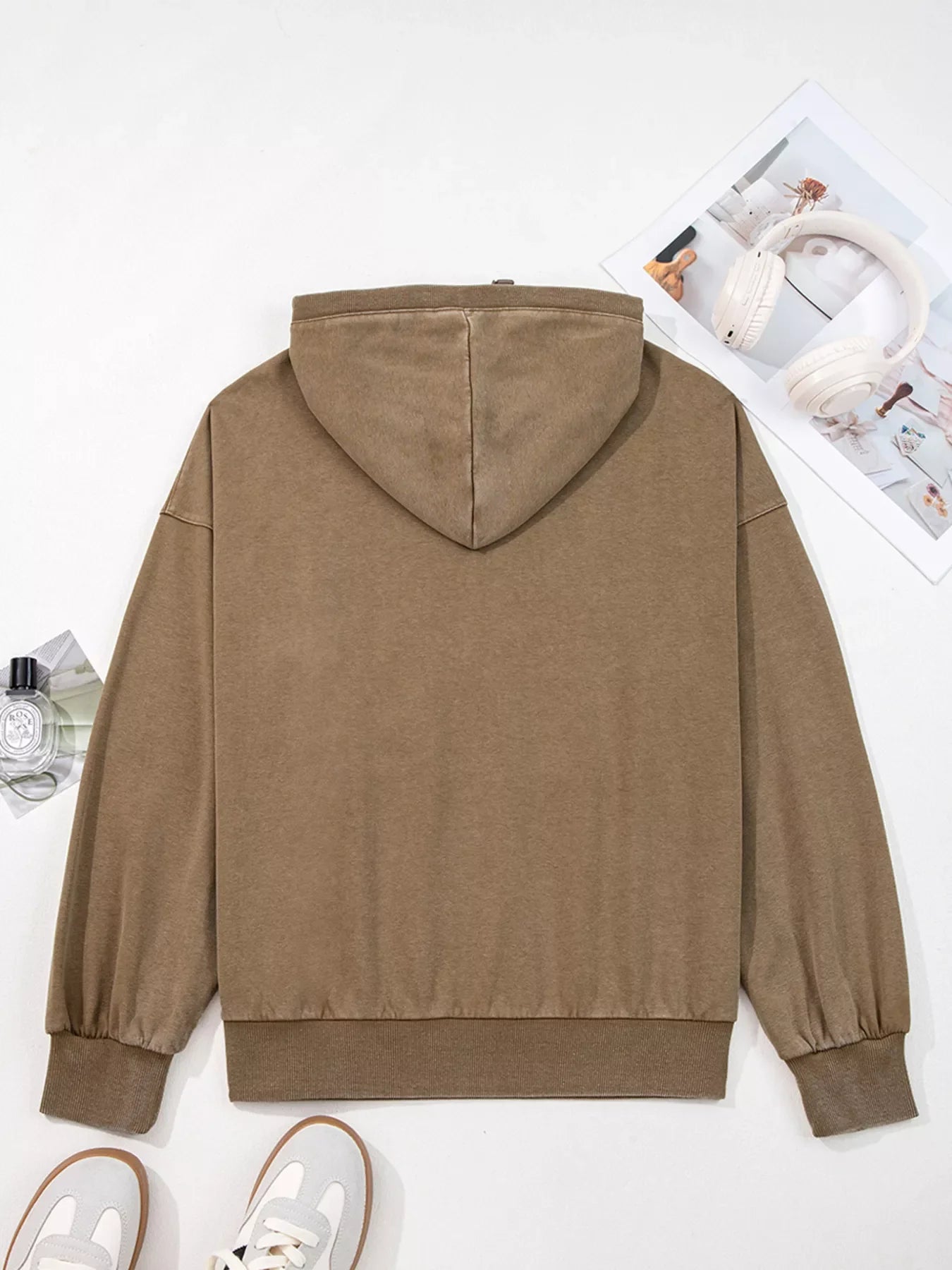 Half Zip Kangaroo Pocket Mineral Wash Baggy Hoodie