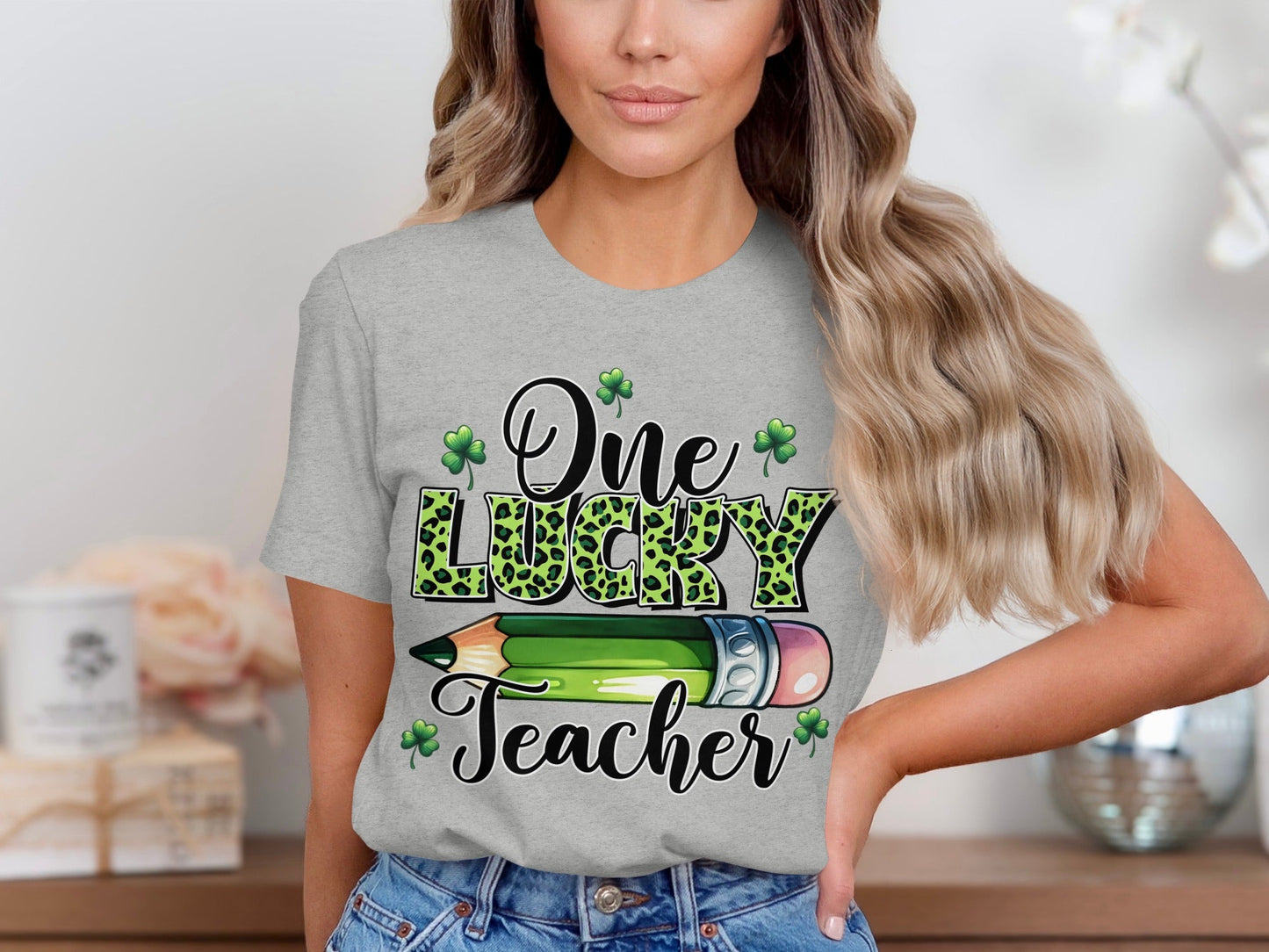 One Lucky Teacher With Pencil Illustration Design T-Shirt
