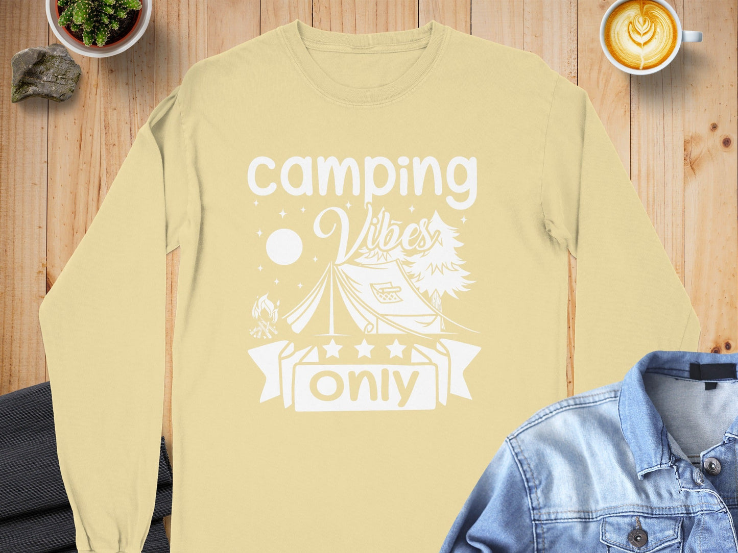 Camping Vibes Stars Only With Tent Graphic Long Sleeve T-Shirt