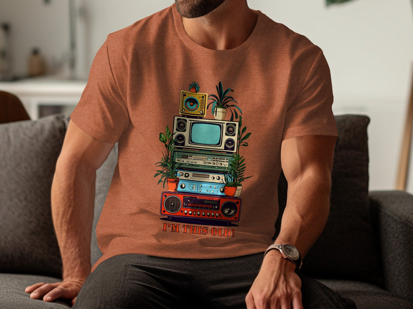 I'm This Old Electronics Tower With Plants Graphic T-Shirt