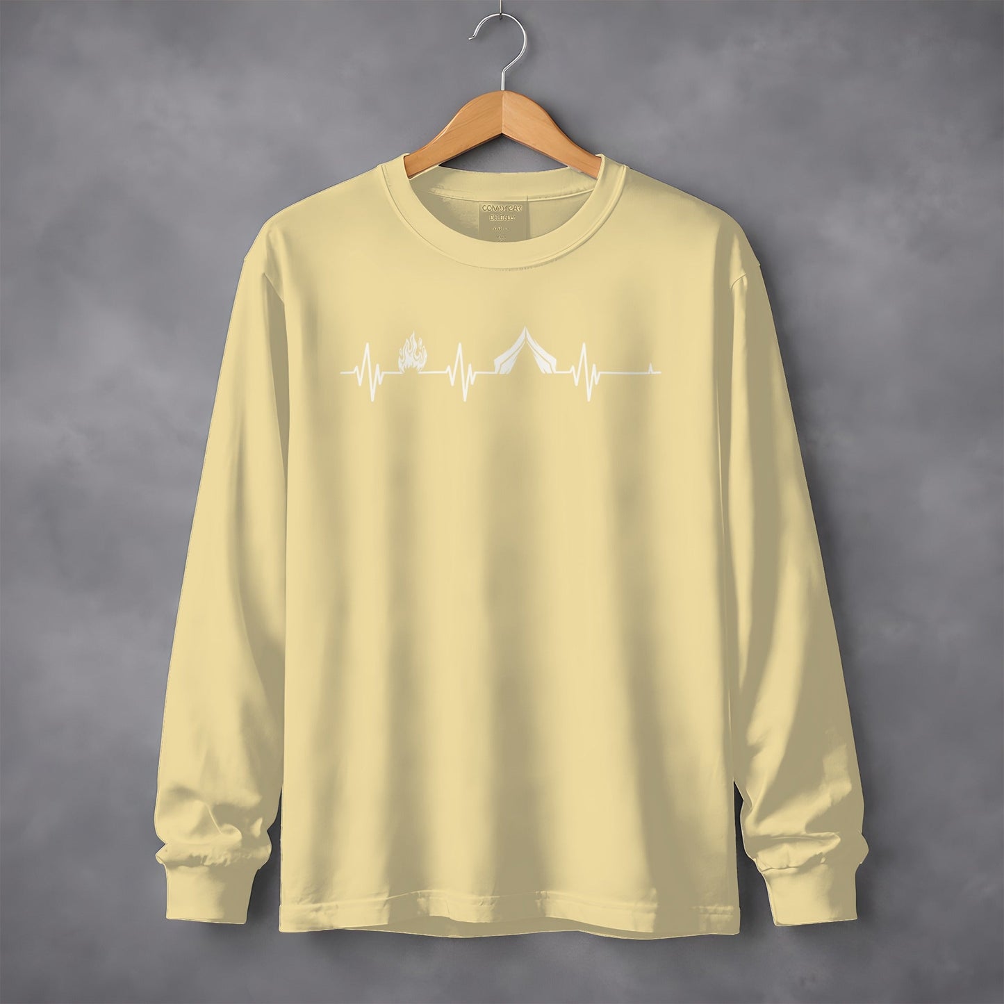 Camping Fire Tent Heartbeat Outdoor Adventure Long Sleeve T-Shirt