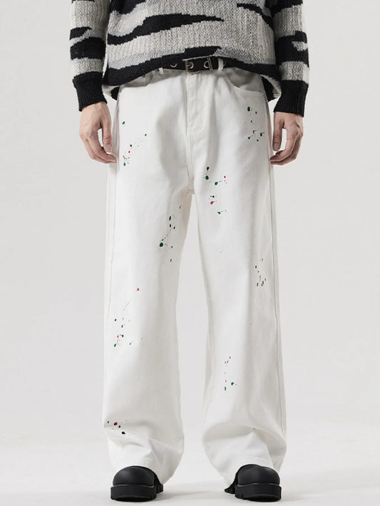 Men's Splatter-Paint Wide-Leg Jeans