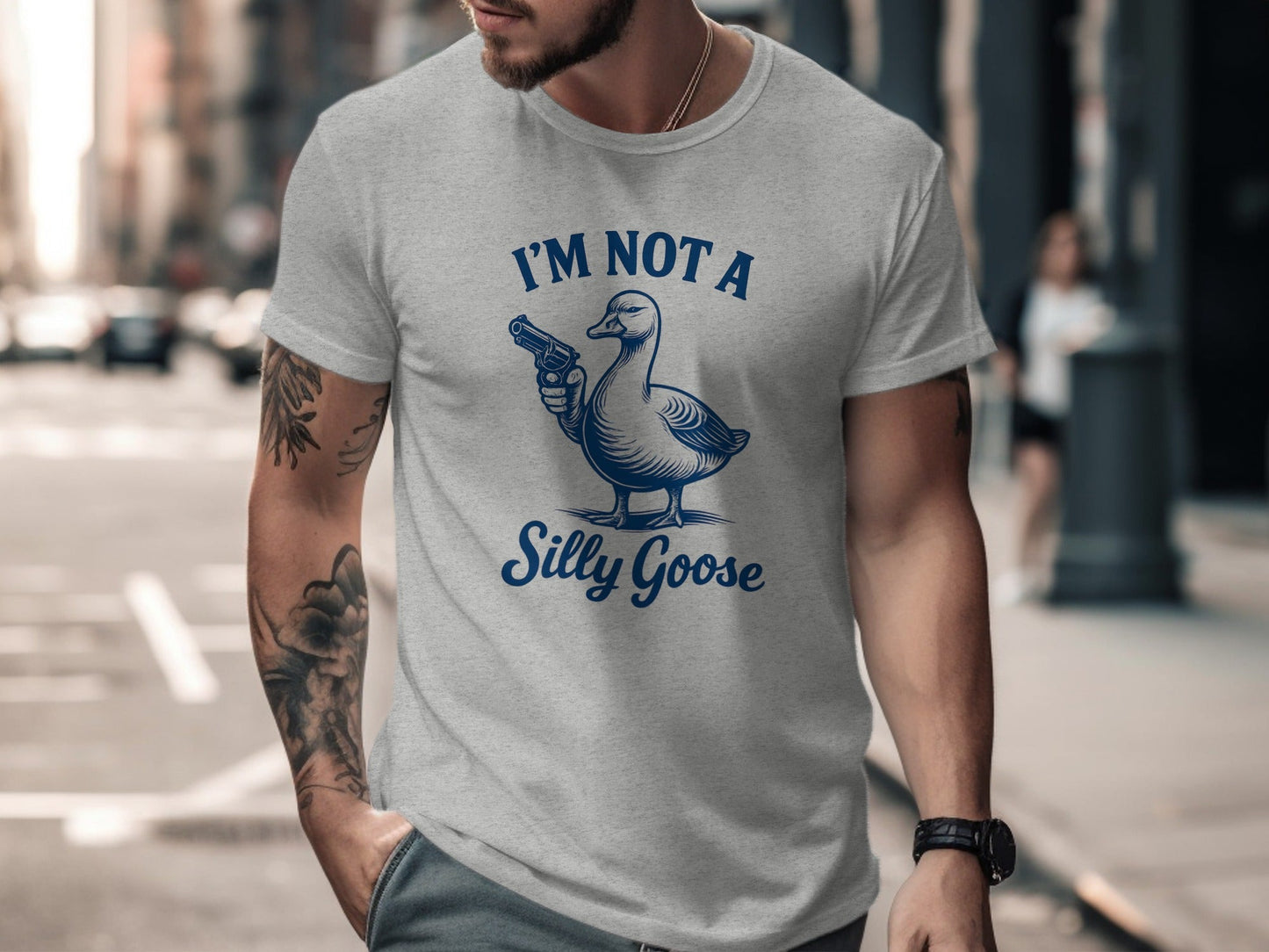 I Am Not A Silly Goose With Gun Funny Goose Design T-Shirt