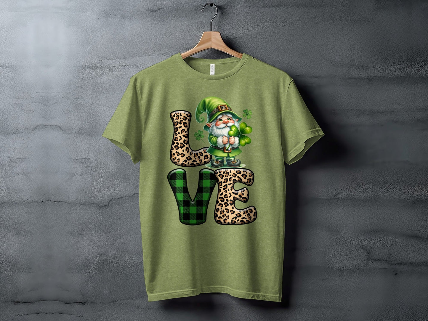 St Patricks Day Gnome T-Shirts, Leopard Print LOVE, Lucky Clover T-Shirts, Irish T-Shirts, Green Plaid T-Shirts, Unique St Paddys Day