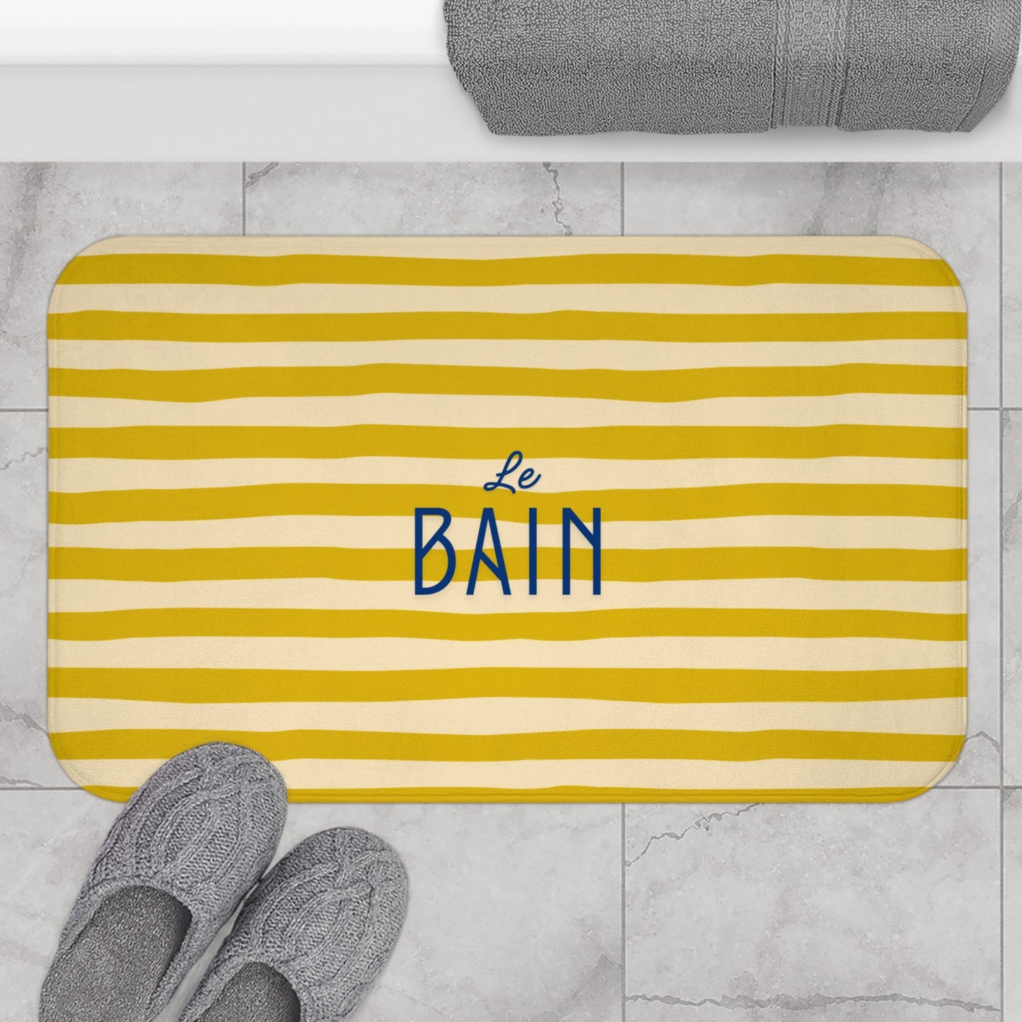 Bath Mat — "Le Bain" Yellow/Orange Striped Bath Mat (French Bathroom Decor)
