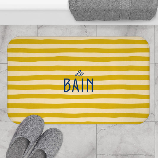 Bath Mat — "Le Bain" Yellow/Orange Striped Bath Mat (French Bathroom Decor)