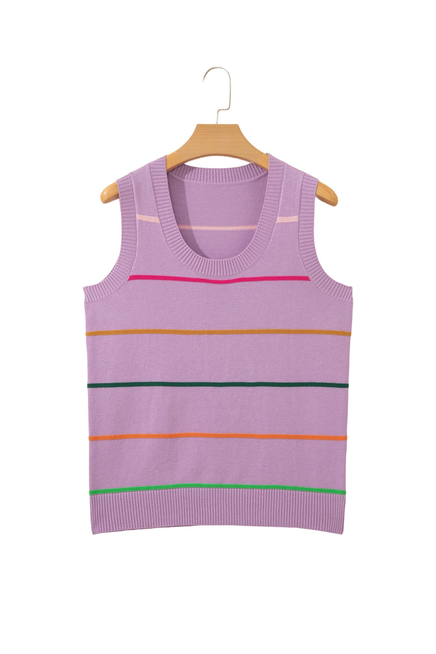 Purple Stripe Round Neck Knitted Sweater Tank