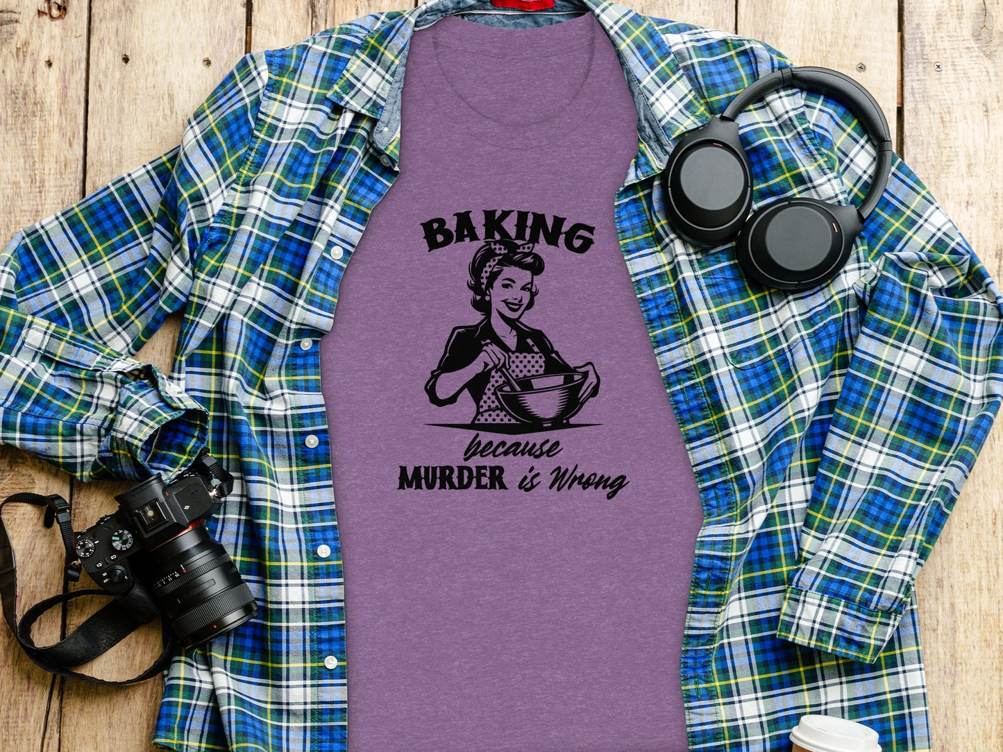 Baking Because Murder is Wrong Kitchen Humor Graphic T-Shirt
