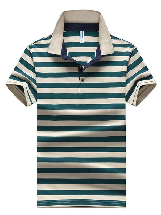 Men's Plus Size Striped Short Sleeve Polo Shirt