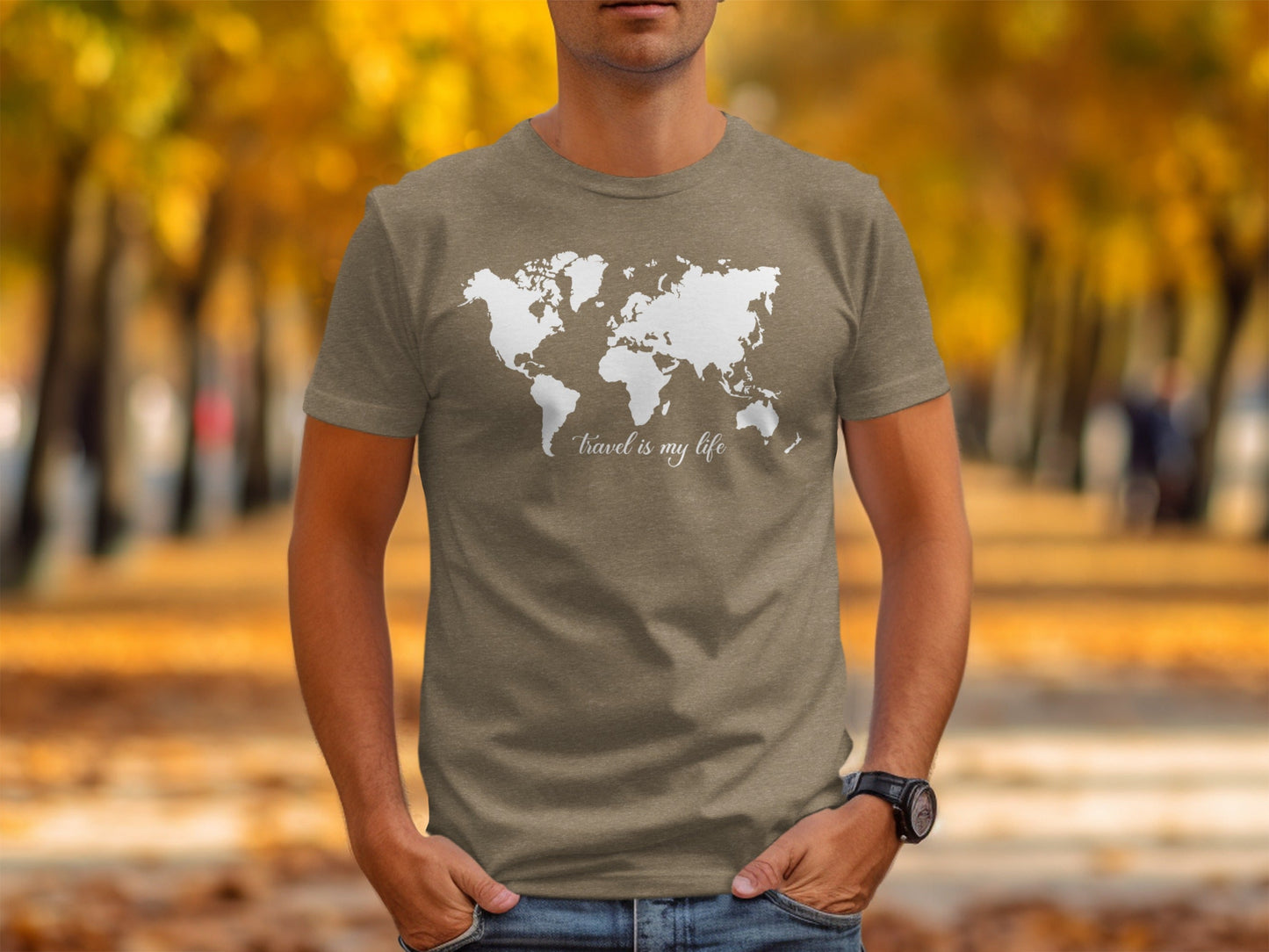 World Map Travel is My Life Graphic Design T-Shirt
