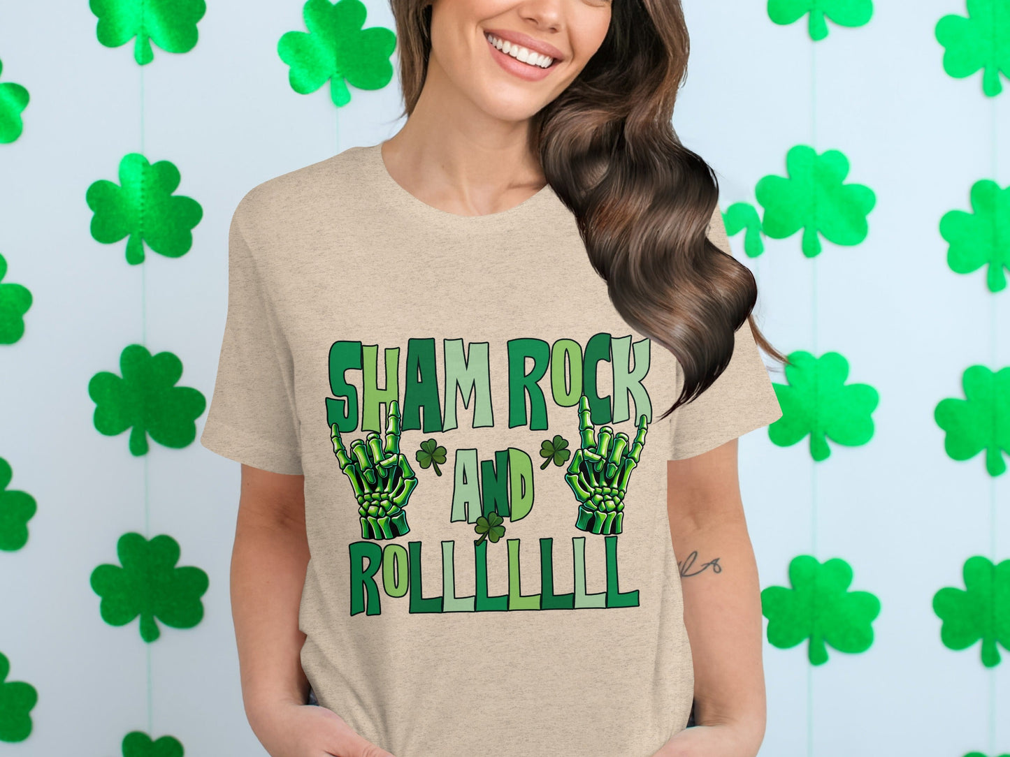 Shamrock and Roll T-Shirt, St Patricks Day T-Shirt, Skeleton Hand T-Shirt, Lucky Clover T-Shirt, Irish T-Shirt, Funny St Patricks Day