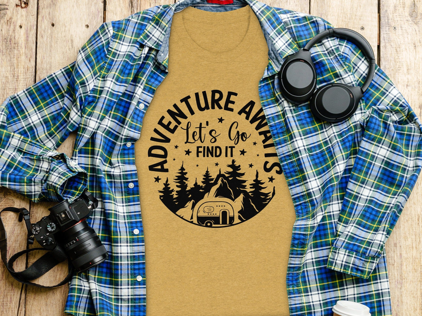 Adventure Awaits Let's Go Find It Silhouette Camper T-Shirt