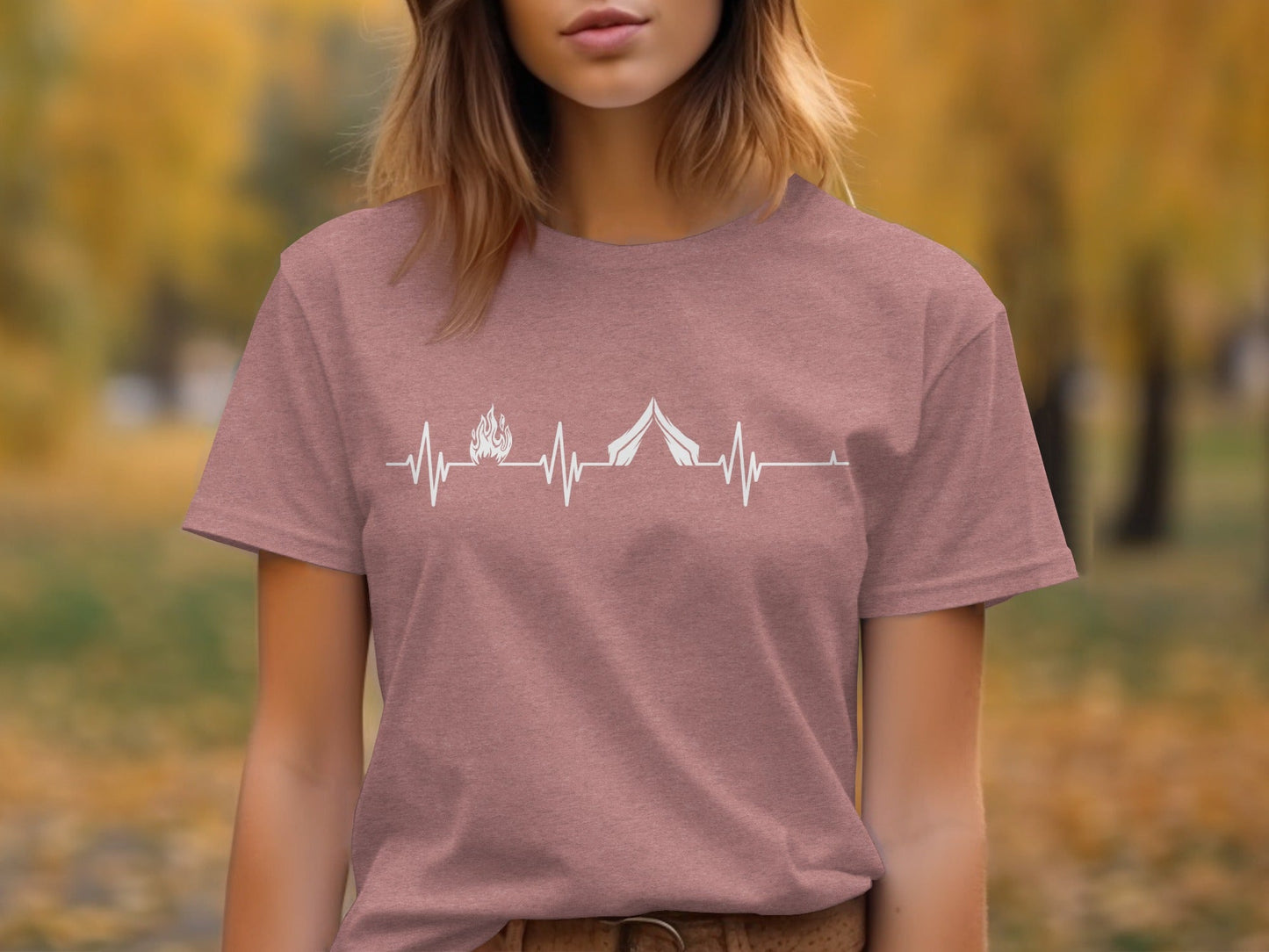 Camping Heartbeat With Tent Plus Fire Summer Camp T-Shirt
