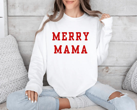 Merry Mama Christmas Crewneck Sweatshirt | Christmas Mom Sweatshirt | Holiday Graphic Pullover | Cozy Christmas Sweater for Moms | Cute Holiday Outfit